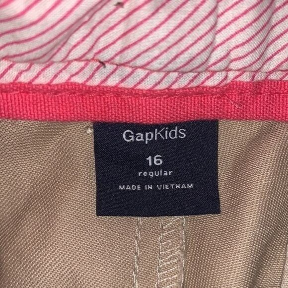 GapKids 16 Regular Khaki Capri Pants With Adjustable Waistband & Pink Striped Li - Picture 2 of 11